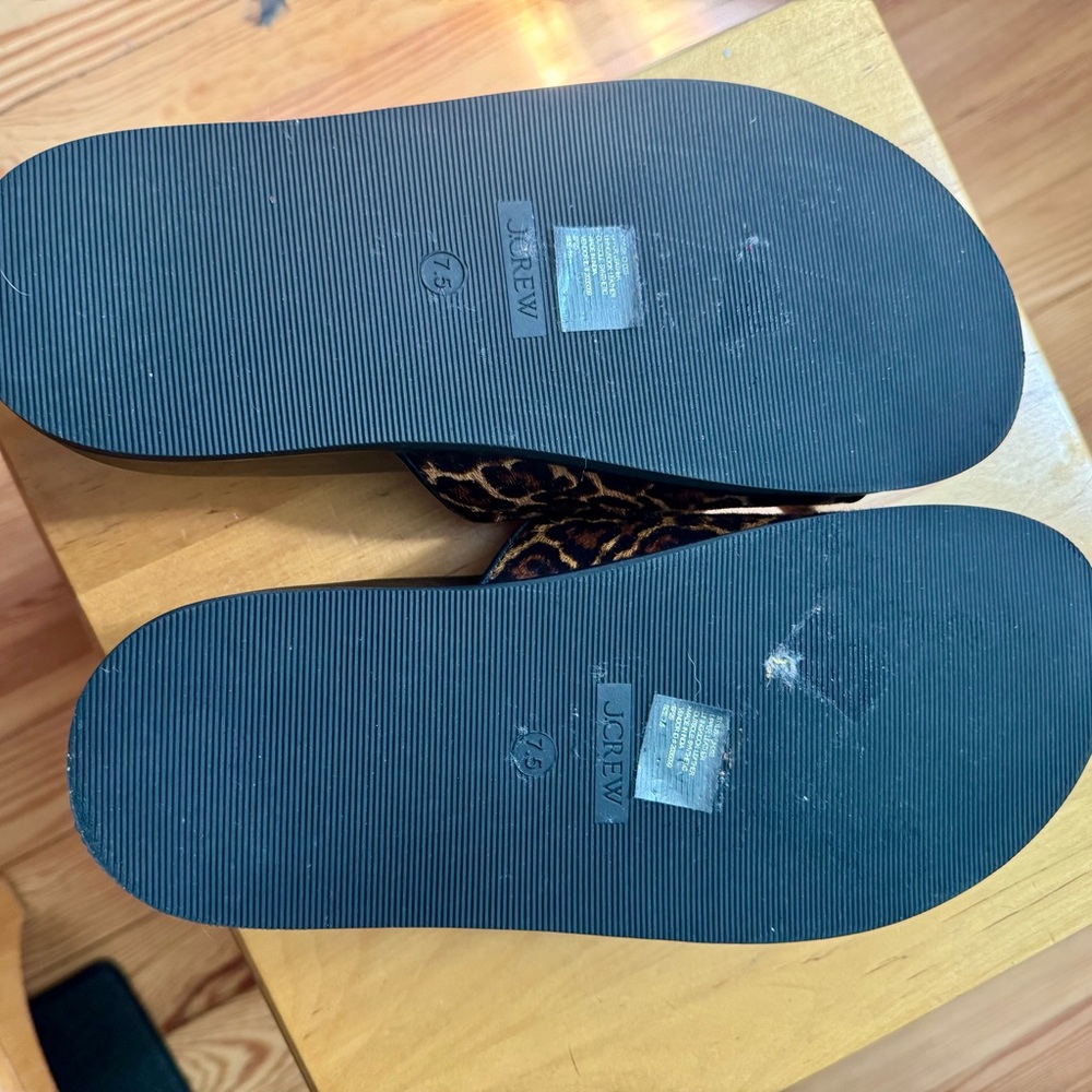 J. Crew New Colbie Wide Strap Gold Buckle Sandals in leopard print calf hair - Picture 7 of 8